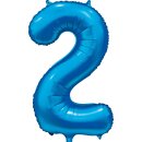 Globos Folienballon -Zahl 2- Blau Folie 86cm-1St