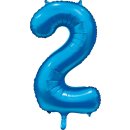 Luftballon Zahl 2 Blau Seidenglanz Folie ca 86cm
