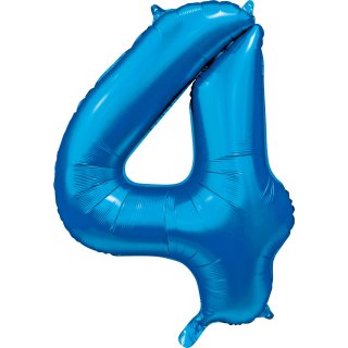 Luftballon -Zahl 4- Blau Folie ca 86cm
