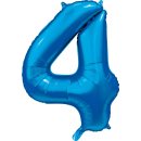 Luftballon -Zahl 4- Blau Seidenglanz Folie ca 86cm
