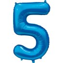 Luftballon -Zahl 5- Blau Satin Folie ca 86cm