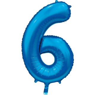 Luftballon -Zahl 6- Blau Folie ca 86cm