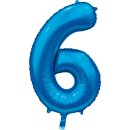 Luftballon -Zahl 6- Blau Satin Folie ca 86cm
