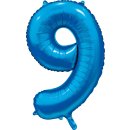 Luftballon -Zahl 9- Blau Satin Folie ca 86cm
