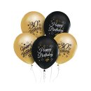 5 Luftballons Zahl 30 Happy Birthday Schwarz-Gold...