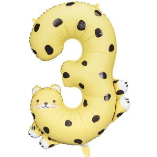 Partydeco Folienballon -Zahl 3- Gepard 98cm-1St