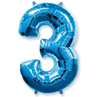 Flexmetal Folienballon -Zahl 3- Blau Folie 66cm-1St