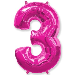 Flexmetal Folienballon -Zahl 3- Pink Folie 66cm-1St