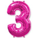 Flexmetal Folienballon -Zahl 3- Pink Folie 66cm-1St