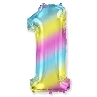 Flexmetal Folienballon -Zahl 1- Regenbogen Folie 66cm-1St