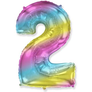 Flexmetal Folienballon -Zahl 2- Regenbogen Folie 66cm-1St