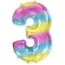 Flexmetal Folienballon -Zahl 3- Regenbogen Folie 66cm-1St