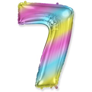 Flexmetal Folienballon -Zahl 7- Regenbogen Folie 66cm-1St