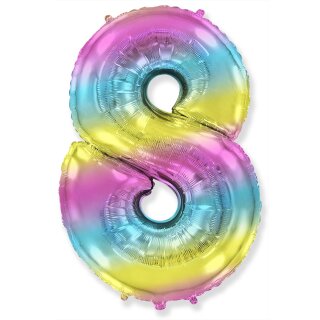 Flexmetal Folienballon -Zahl 8- Regenbogen Folie 66cm-1St