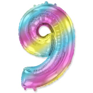 Flexmetal Folienballon -Zahl 9- Regenbogen Folie 66cm-1St