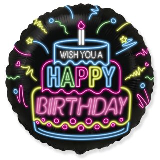 Flexmetal Folienballon Happy Birthday Torte Neon  ø45cm-1St