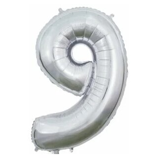 Globos Folienballon -Zahl 9- Silber Folie 66cm-1St