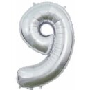 Globos Folienballon -Zahl 9- Silber Folie 66cm-1St