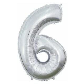 Globos Folienballon -Zahl 6- Silber Folie 66cm-1St