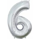 Globos Folienballon -Zahl 6- Silber Folie 66cm-1St