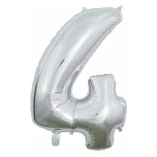 Globos Folienballon -Zahl 4- Silber Folie 66cm-1St