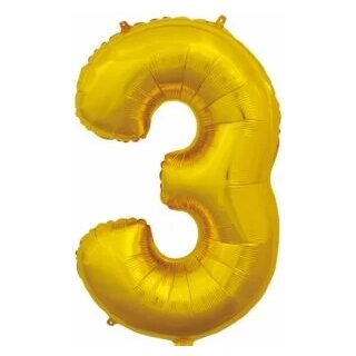 Globos Folienballon -Zahl 3- Gold Folie 66cm-1St