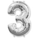 Flexmetal Folienballon -Zahl 3- Silber Folie 66cm-1St