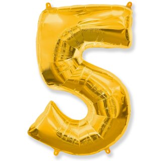 Flexmetal Folienballon -Zahl 5- Gold Folie 66cm-1St