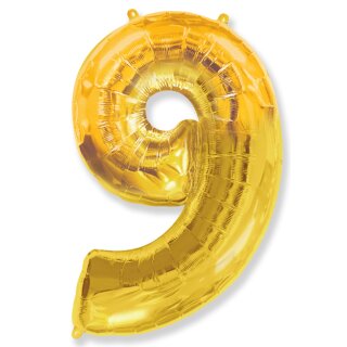 Flexmetal Folienballon -Zahl 9- Gold Folie 66cm-1St