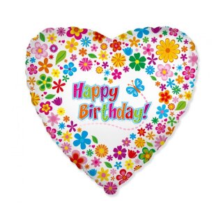Flexmetal Folienballon Happy Birthday Blumen  ø45cm unverpackt-1St
