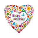 Luftballon Happy Birthday Blumen Folie-Herz ø48cm...
