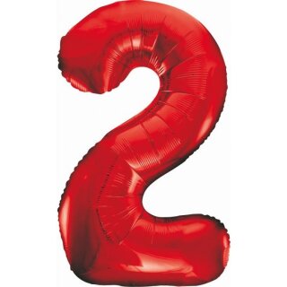 Godan Folienballon -Zahl 2- Rot Folie 85cm-1St