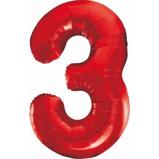 Godan Folienballon -Zahl 3- Rot Folie 85cm-1St
