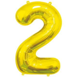 Godan Folienballon -Zahl 2- Gold Folie 85cm-1St