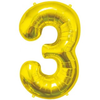 Godan Folienballon -Zahl 3- Gold Folie 85cm-1St
