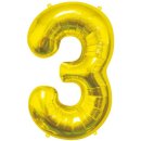 Godan Folienballon -Zahl 3- Gold Folie 85cm-1St