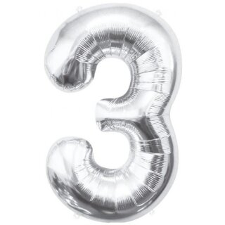 Godan Folienballon -Zahl 3- Silber Folie 85cm-1St