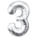 Godan Folienballon -Zahl 3- Silber Folie 85cm-1St