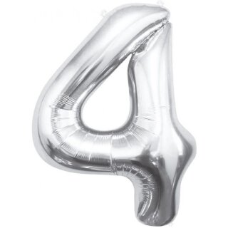 Godan Folienballon -Zahl 4- Silber Folie 85cm-1St