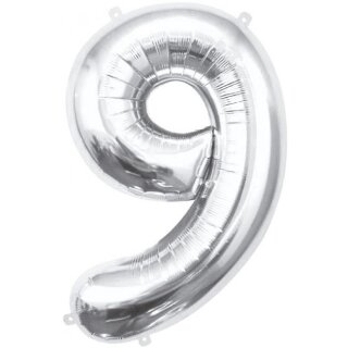 Godan Folienballon -Zahl 9- Silber Folie 85cm-1St