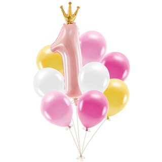 Partydeco Ballonstrauß 1-te Geburtstag Rosa-5St-1Set