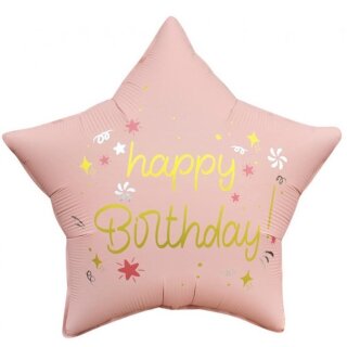 Godan Folienballon Stern Happy Birthday Rosa ø44cm-1St
