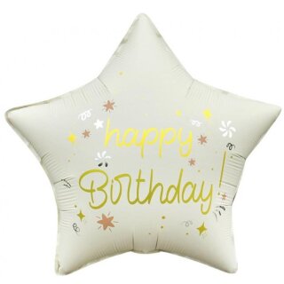 Godan Folienballon Stern Happy Birthday Elfenbein ø44cm-1St