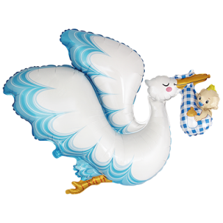 Flexmetal Folienballon Storch mit Baby Blau 96cm-1St
