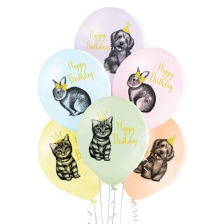 Belbal Premium Luftballon Happy Birthday Haustiere  ø30cm-6St