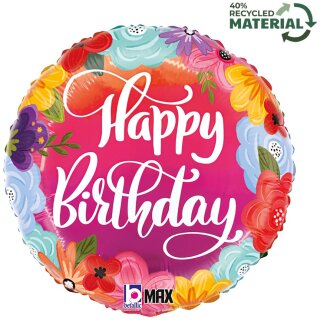 Betallic Folienballon Happy Birthday Blumen  ø46c-1St