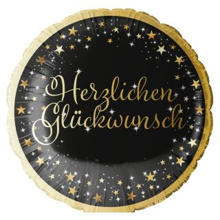 Riethmüller Folienballon Herzlichen Glückwunsch Schwarz-Gold ø45cm-1St