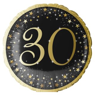Riethmüller Folienballon -Zahl 30- Schwarz-Gold ø45cm-1St