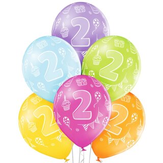 Belbal Premium Luftballon -Zahl 2- ø30cm Mix-6St
