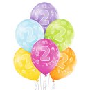 6 Luftballons -Zahl 2- Mix ø30cm